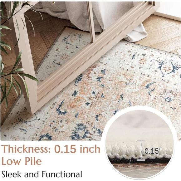 Area Rug 4x6 Washable Rug - Vintage Bedroom Rug for Girl Boho Floral Print - Picture 3 of 7